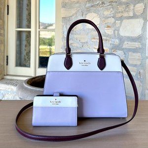 Kate Spade Madison Saffiano Leather Medium Satchel/ wallet Option Lilac Moon NWT